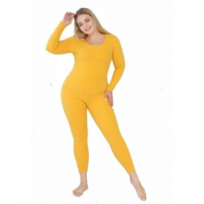 Thermal Underwear Women Long Johns Plus Size Thermal Underwear Set - Light Yellow - C018Z6MDX4W