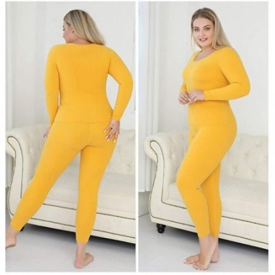 Thermal Underwear Women Long Johns Plus Size Thermal Underwear Set - Light Yellow - C018Z6MDX4W