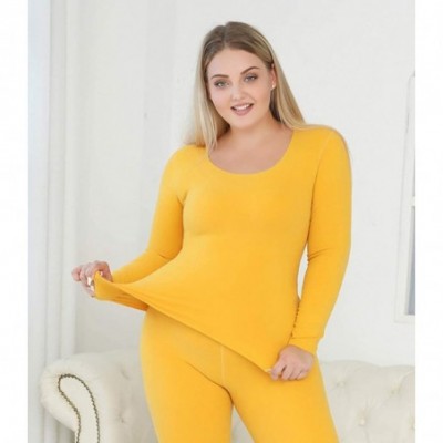 Thermal Underwear Women Long Johns Plus Size Thermal Underwear Set - Light Yellow - C018Z6MDX4W