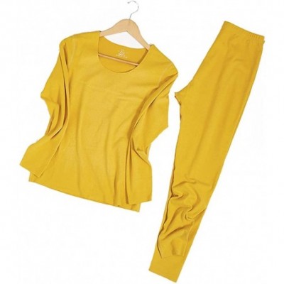 Thermal Underwear Women Long Johns Plus Size Thermal Underwear Set - Light Yellow - C018Z6MDX4W