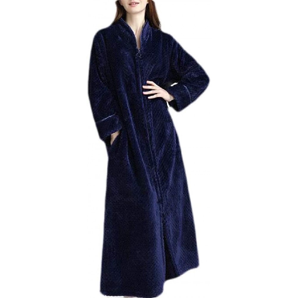 Robes Flannel Zip-Up Thick Bathrobe Loungewear Fleece Sleepwear Nightgown - 8 - CY18AN5MQ7A