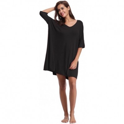 Nightgowns & Sleepshirts Women Sleep Shirt Plus Size Nightshirt Sleepwear V Neck Short Sleeve Nightwear Soft - Black - CN18M6...