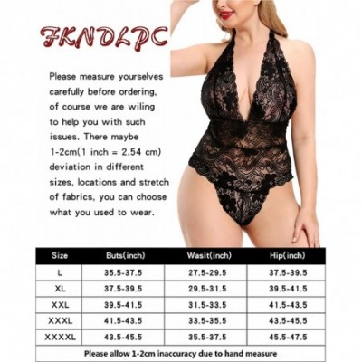 Baby Dolls & Chemises Plus Size Open Back Lace Lingerie Deep V Teddy& Bodysuits Babydoll Sleepwear - Black - CL194DXZZX2