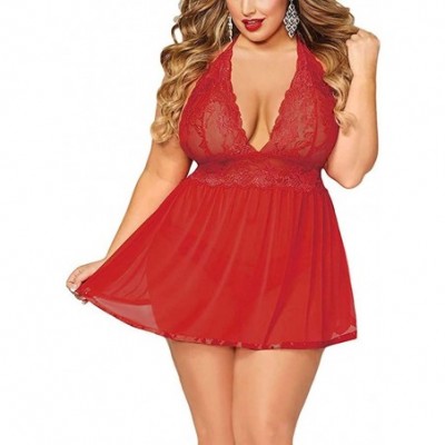 Bustiers & Corsets Plus Size Underwear Women Babydoll Lingerie Sheer Lace Chemise Halter Backless Sleepwear - Red - CH18UXIT5Y9