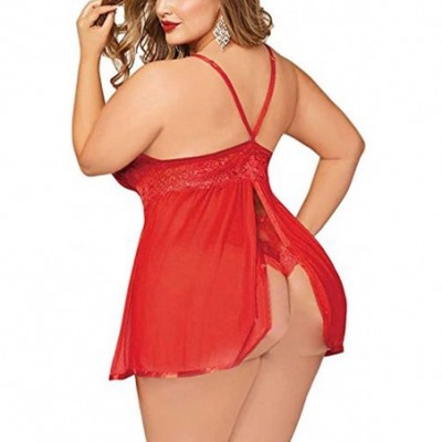 Bustiers & Corsets Plus Size Underwear Women Babydoll Lingerie Sheer Lace Chemise Halter Backless Sleepwear - Red - CH18UXIT5Y9