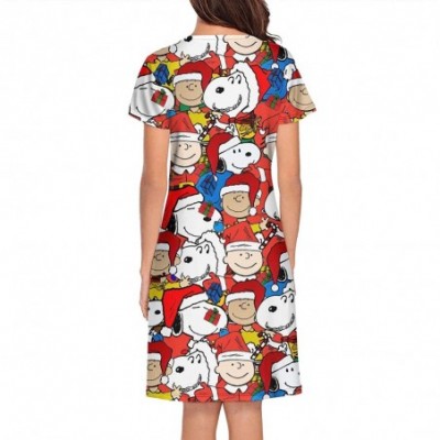 Nightgowns & Sleepshirts Womens Snoopy- Nightgown Print Nightwear Round Neck - White-74 - CD19C9DN225