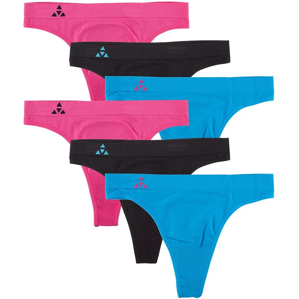 Panties Women's 6-Pack Quick Dry Breathable Seamless Thong Panties Underwear - Blue/Rose - CJ12NZD1IYX