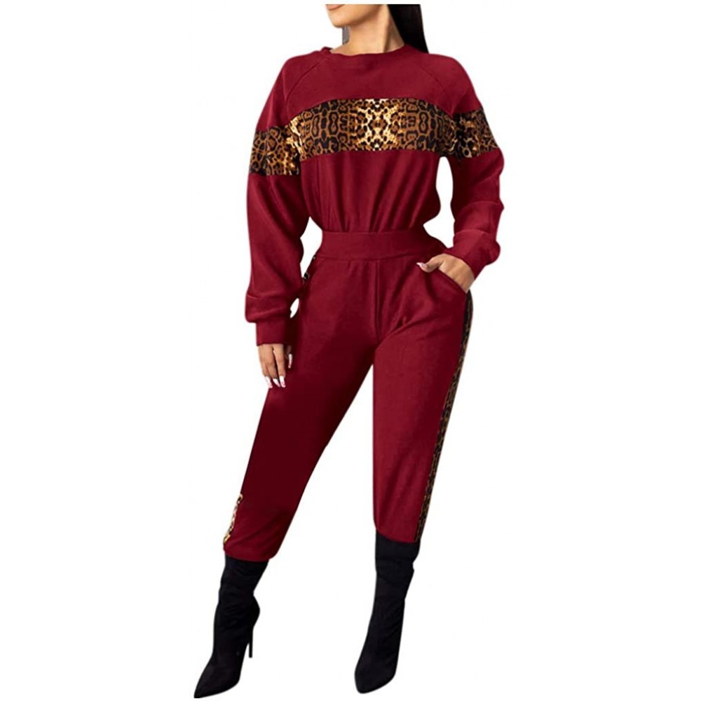 Thermal Underwear Fashion 2 Piece Outfit Women Casual Tracksuit Long Sleeve Sport Tops+Long Pants Set - C-wine - CA193OMTQRK