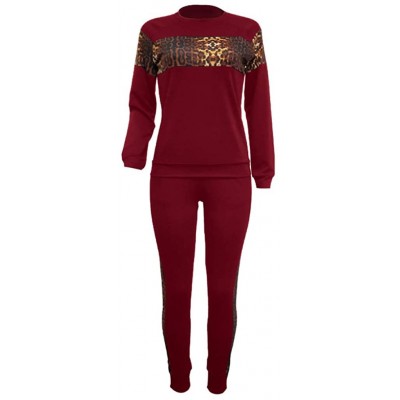 Thermal Underwear Fashion 2 Piece Outfit Women Casual Tracksuit Long Sleeve Sport Tops+Long Pants Set - C-wine - CA193OMTQRK