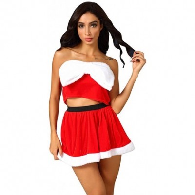 Bras Women Sexy Christmas Sleepwear Bow Tops Mini Dress Leg Ring Red Lingerie Nightwear - Red - C618ZR2QMWZ