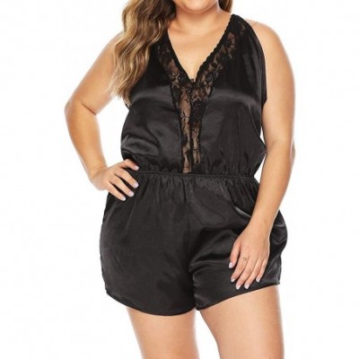 Nightgowns & Sleepshirts Plus Size Nightgowns for Womens Chemise Sleepwear Soft Full Slip Lace Knit Nightdress - Black - CL18...