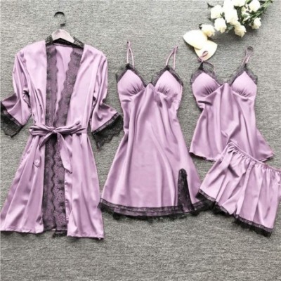 Tops Sexy Pajamas Set for Women Silky Sleepwear Sets Silk Satins Lace Strap Nightdress Robe Shorts & Cami Nightwear Home Wear...