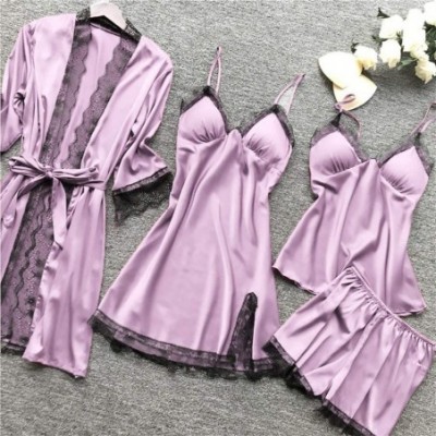 Tops Sexy Pajamas Set for Women Silky Sleepwear Sets Silk Satins Lace Strap Nightdress Robe Shorts & Cami Nightwear Home Wear...