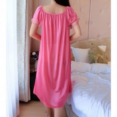 Nightgowns & Sleepshirts Women's Plus Size Lace Summer Ice Silk Sexy Pure Color Classic Nightgown - Watermelon Red - CM18D4MAMYY