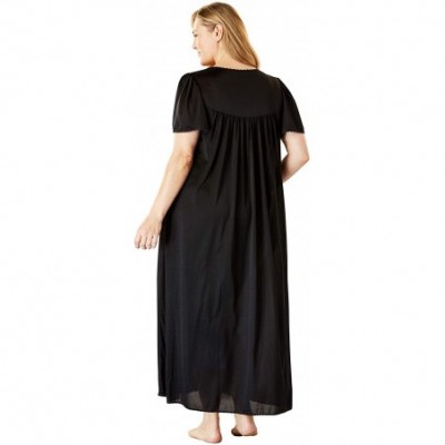 Nightgowns & Sleepshirts Women's Plus Size Long Silky Lace-Trim Gown Pajamas - Deep Teal (0282) - C31908N278Q