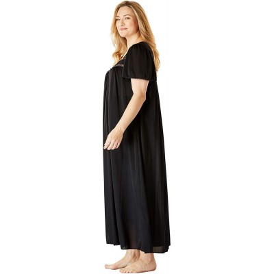 Nightgowns & Sleepshirts Women's Plus Size Long Silky Lace-Trim Gown Pajamas - Deep Teal (0282) - C31908N278Q