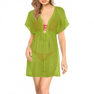 Nightgowns & Sleepshirts Cover Ups for Swimwear Women Chiffon Blouse Sheer Swim Bathing Suit D - Green_h892 - CA11QCAQQOR