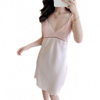 Nightgowns & Sleepshirts Women Satin Spaghetti Strap Nightwear Sexy Nightwear Nightgown - Pink - CP19CTRTADW