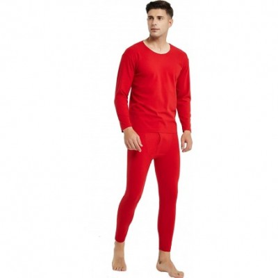 Thermal Underwear Men's Long Sleeve Top and Long Trousers Thermal Sets - Red - CJ196TXQ78D