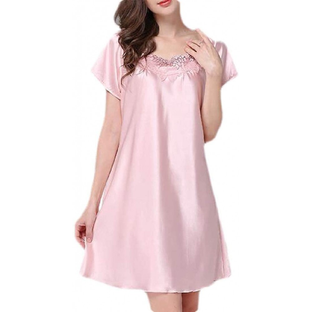 Nightgowns & Sleepshirts Summer Loungewear Satin Short Sleeve Soft Nightwear Nightgown - 12 - C319DE2G3MM