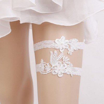 Garters & Garter Belts Handmade Rhinestone Lace Wedding Garters for Bride Party Garter Set 2 Pcs - P-off White - C018YDQXNHU