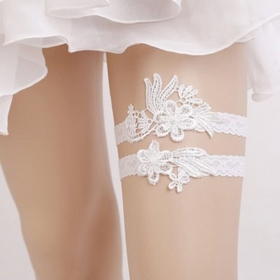 Garters & Garter Belts Handmade Rhinestone Lace Wedding Garters for Bride Party Garter Set 2 Pcs - P-off White - C018YDQXNHU