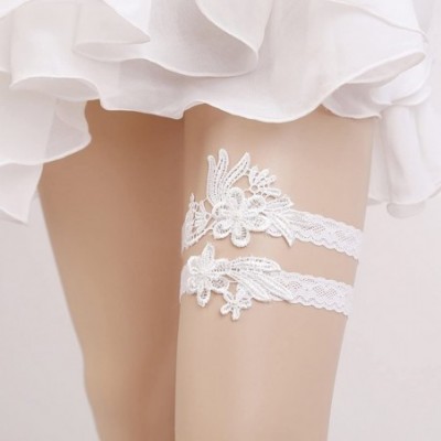 Garters & Garter Belts Handmade Rhinestone Lace Wedding Garters for Bride Party Garter Set 2 Pcs - P-off White - C018YDQXNHU