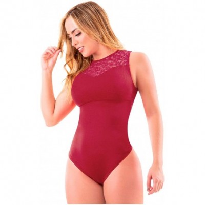 Shapewear Sheer Mesh Sleeveless Leotards for Women | Body de Mujer - 20826 Red Wine - CO18Z6QR96Y