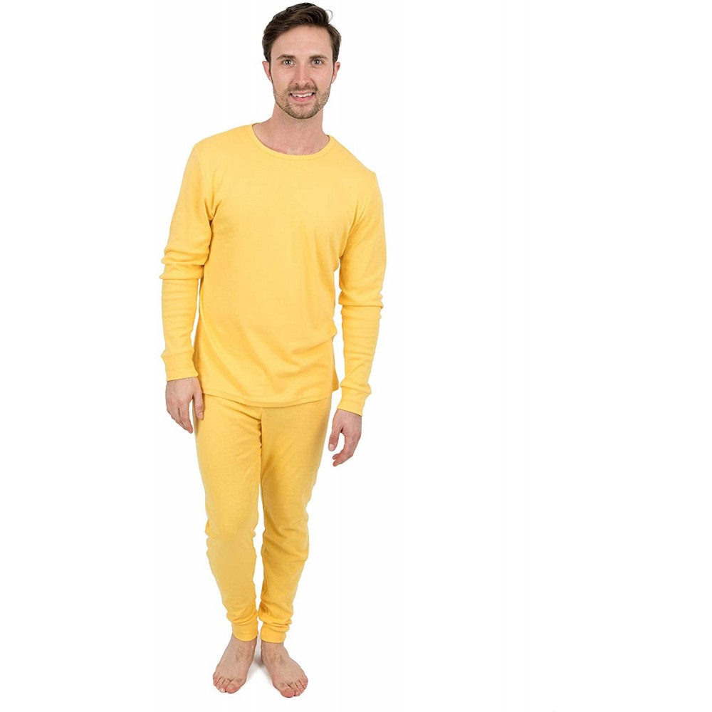 Sleep Sets Mens Pajamas Solid Colors 2 Piece Pajama Set 100% Cotton (Size Small-XX-Large) - Yellow - CN18IGHAAMK