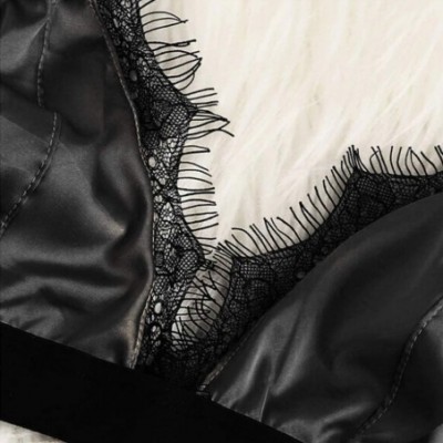 Accessories Sexy Satin Lace Patchwork Sleepwear for Women Lingerie Underwear Set - Black - CX18SWL29TW