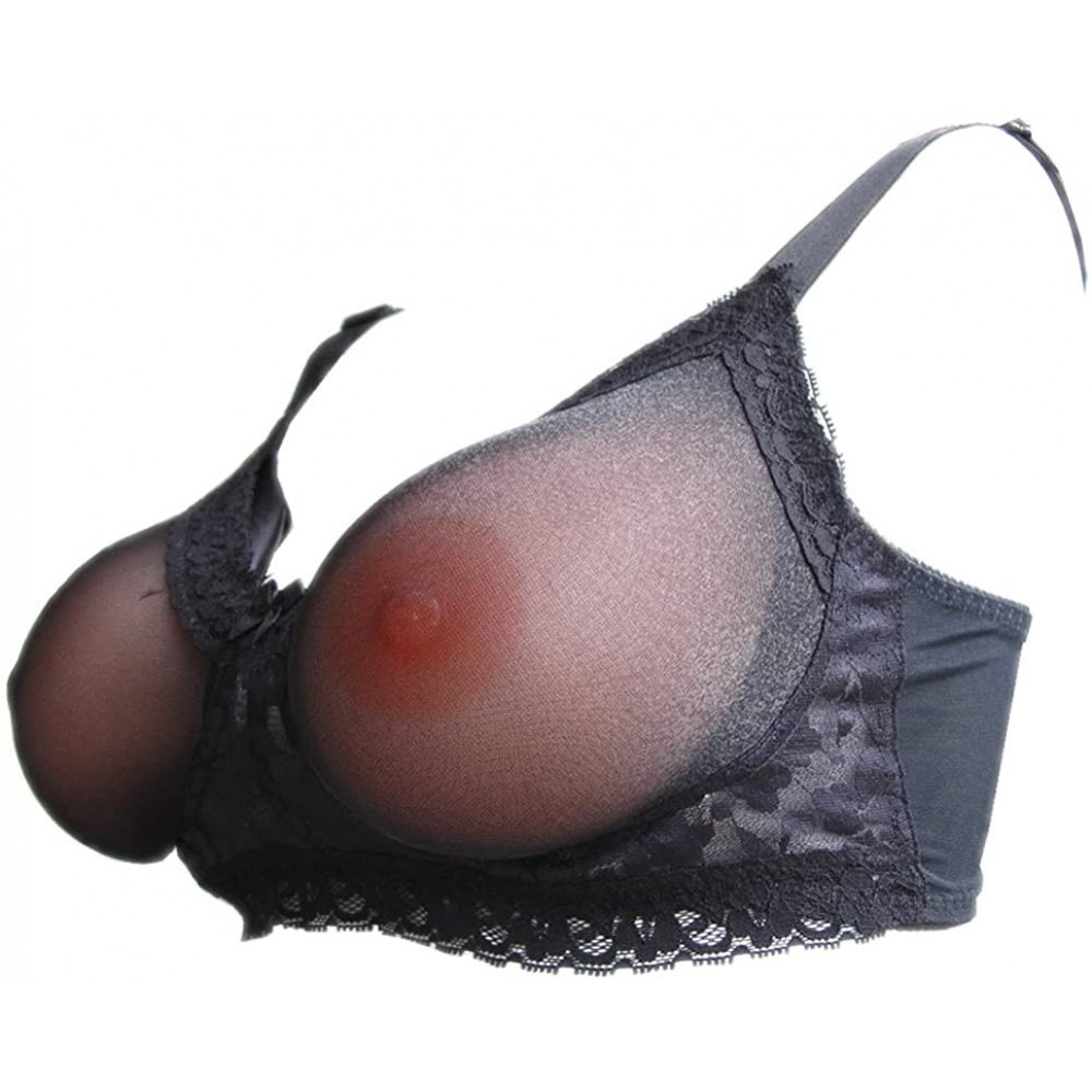 Bras See-Through Pocket Bra for Silicone Breastforms Crossdress8585 - Black - C918HKUC0NE