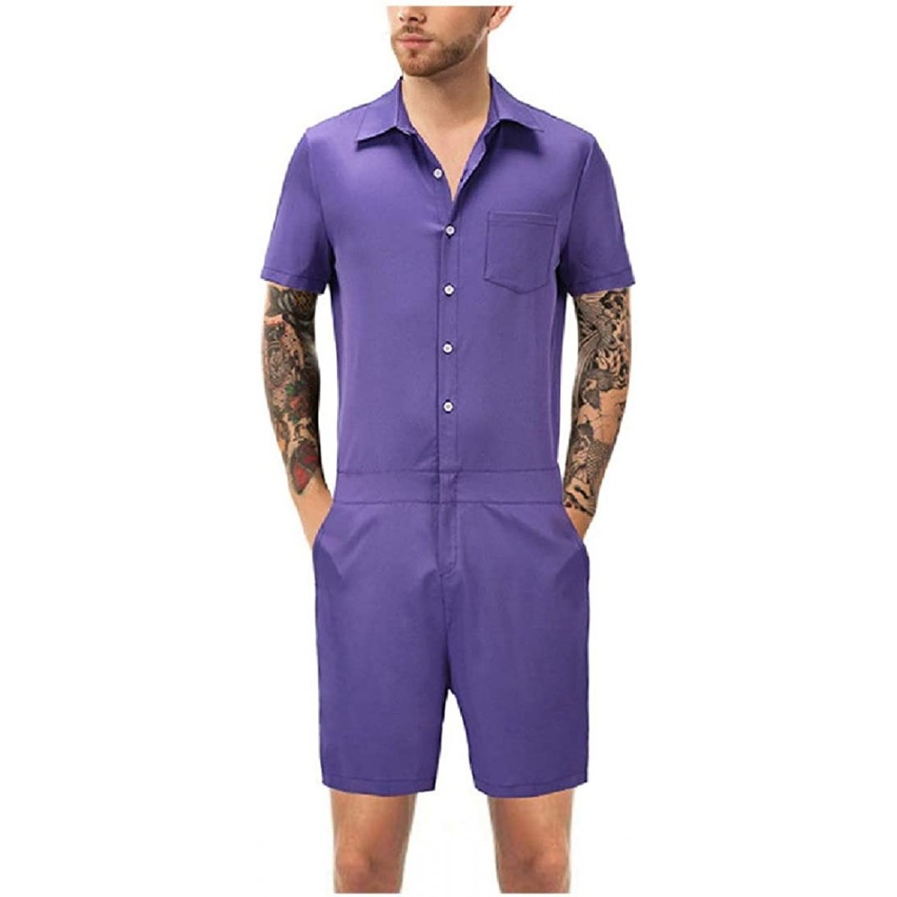 Sleep Sets Men's Loungewear Nightwear Short Sleeve Casual Jumpsuit Romper - 7 - CO18UI0UUUC