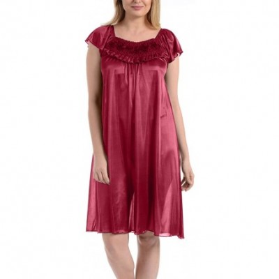 Nightgowns & Sleepshirts Women's Satin Silk Ruffle Nightgown - Fuschia - C011YUIKHT9