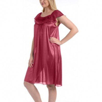 Nightgowns & Sleepshirts Women's Satin Silk Ruffle Nightgown - Fuschia - C011YUIKHT9