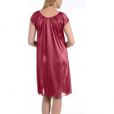 Nightgowns & Sleepshirts Women's Satin Silk Ruffle Nightgown - Fuschia - C011YUIKHT9