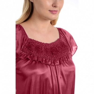 Nightgowns & Sleepshirts Women's Satin Silk Ruffle Nightgown - Fuschia - C011YUIKHT9