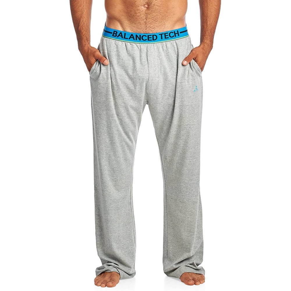 Sleep Bottoms Men's Solid Cotton Knit Pajama Lounge Pants - Light Heather Grey/Blue - CX1867N60NC