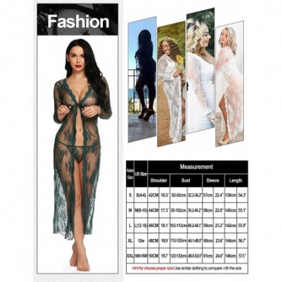 Baby Dolls & Chemises Lingerie for Women Sexy Long Lace Dress Sheer Gown See Through Kimono Robe - Dark Green - CI18G8Z5GHZ