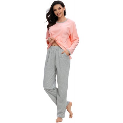 Sets Women's Pajamas Set Long Sleeve Striped Top and Pants Soft Pjs Sets Ladies Pajama Soft Sleepwear - Pinklong - CG1952L53OY