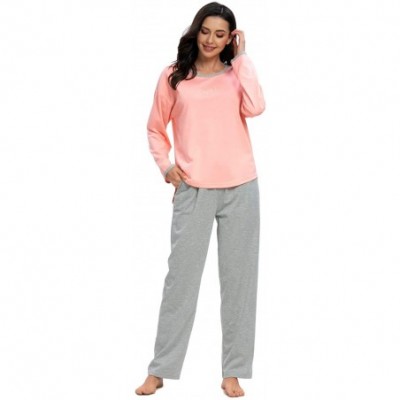 Sets Women's Pajamas Set Long Sleeve Striped Top and Pants Soft Pjs Sets Ladies Pajama Soft Sleepwear - Pinklong - CG1952L53OY