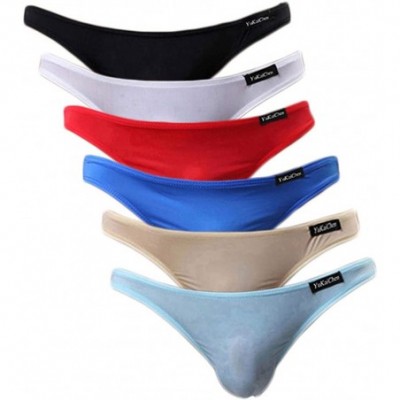 Briefs Men's Briefs Low Rise Ice Silk Bikinis Seamless Underwear - 01a-6pack - CD18GZ77DQR