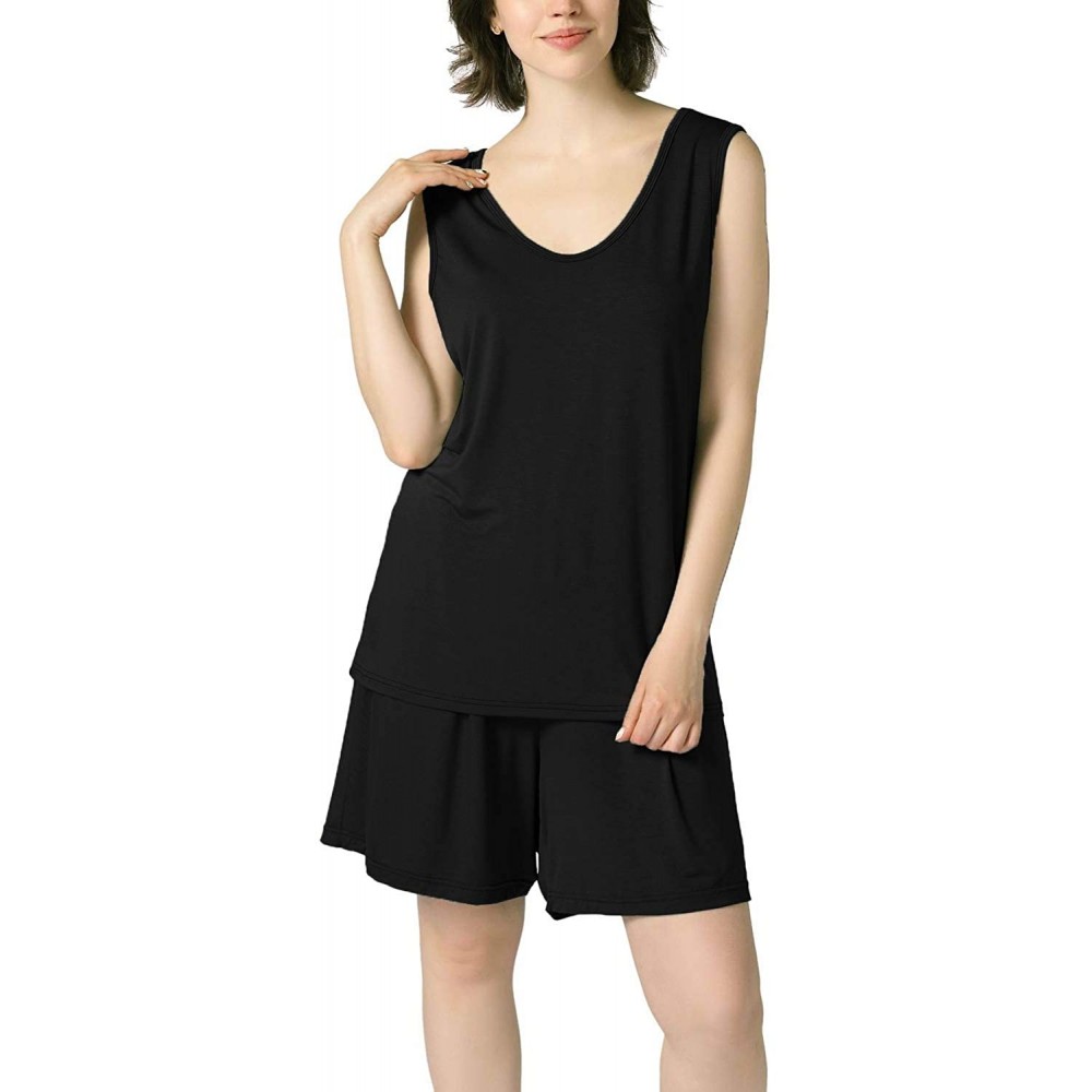 Sets Women's Pajamas Sets Sleeveless Sleepwear Tank Top with Shorts - Black - CK1900HN8KO