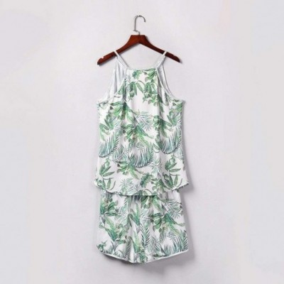 Sets Womens Floral Shorts Pajama Set Halter Sleeveless Overalls Sleepwear Loungewear - Green - CC1998RWQ73