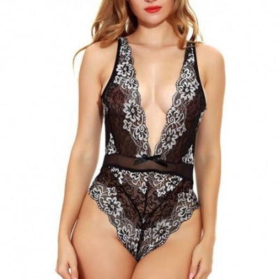 Bustiers & Corsets Women Lace Lingerie Printing Conjoined One-Piece Garment Sexy Underwear - Black - CH194T8NKHO