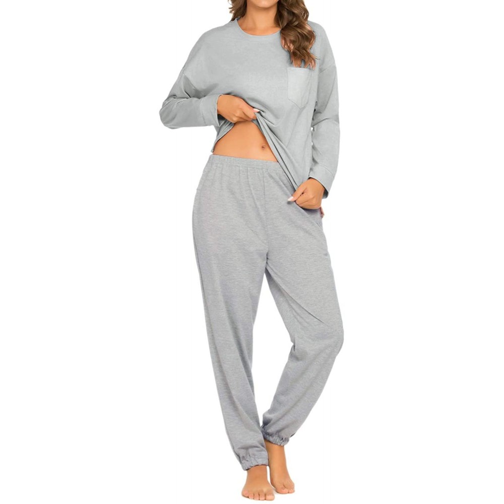 Sets Women's Pajamas Set Long Sleeve Tops and Pants Sleepwear Loose Nightwear Pjs - A_gray - CZ193ZR7GNM