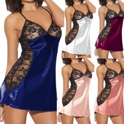 Baby Dolls & Chemises Women Sexy Lingeres Cami Nightdress V Neck Nightwear Satin Sleepwear Lace Chemise Mini Teddy for Sex Pa...