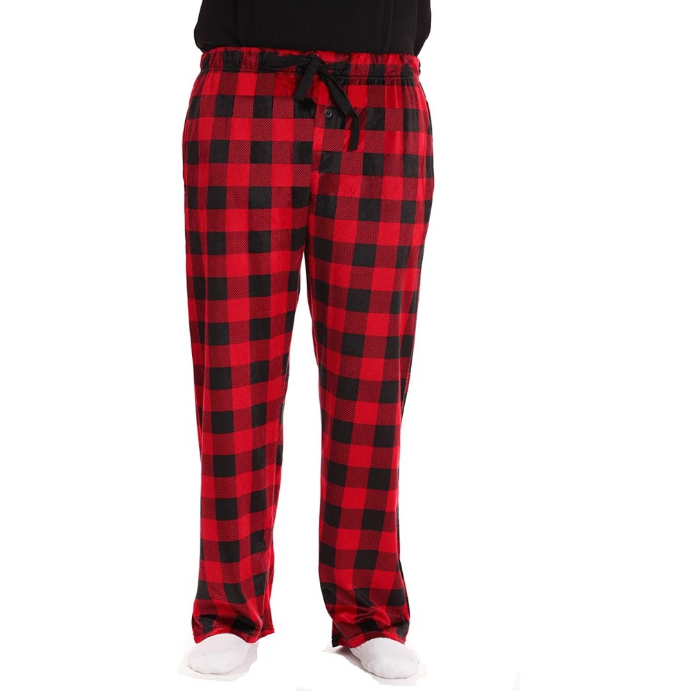 Sleep Bottoms Ultra Soft Fleece Men's Plaid Pajama Pants with Pockets - Black & Red Buffalo Plaid - CN17Z2UTLK4