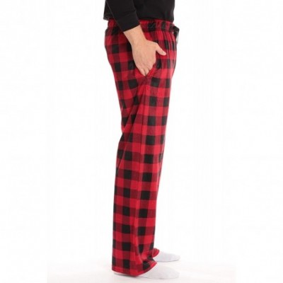 Sleep Bottoms Ultra Soft Fleece Men's Plaid Pajama Pants with Pockets - Black & Red Buffalo Plaid - CN17Z2UTLK4