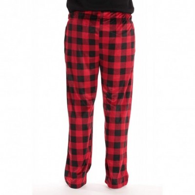 Sleep Bottoms Ultra Soft Fleece Men's Plaid Pajama Pants with Pockets - Black & Red Buffalo Plaid - CN17Z2UTLK4