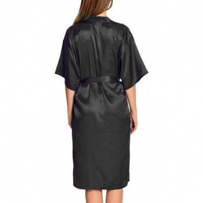 Robes Women's Extra Soft Satin Long Kimono Robes with Pockets - Black S - CR18DWKY07Q